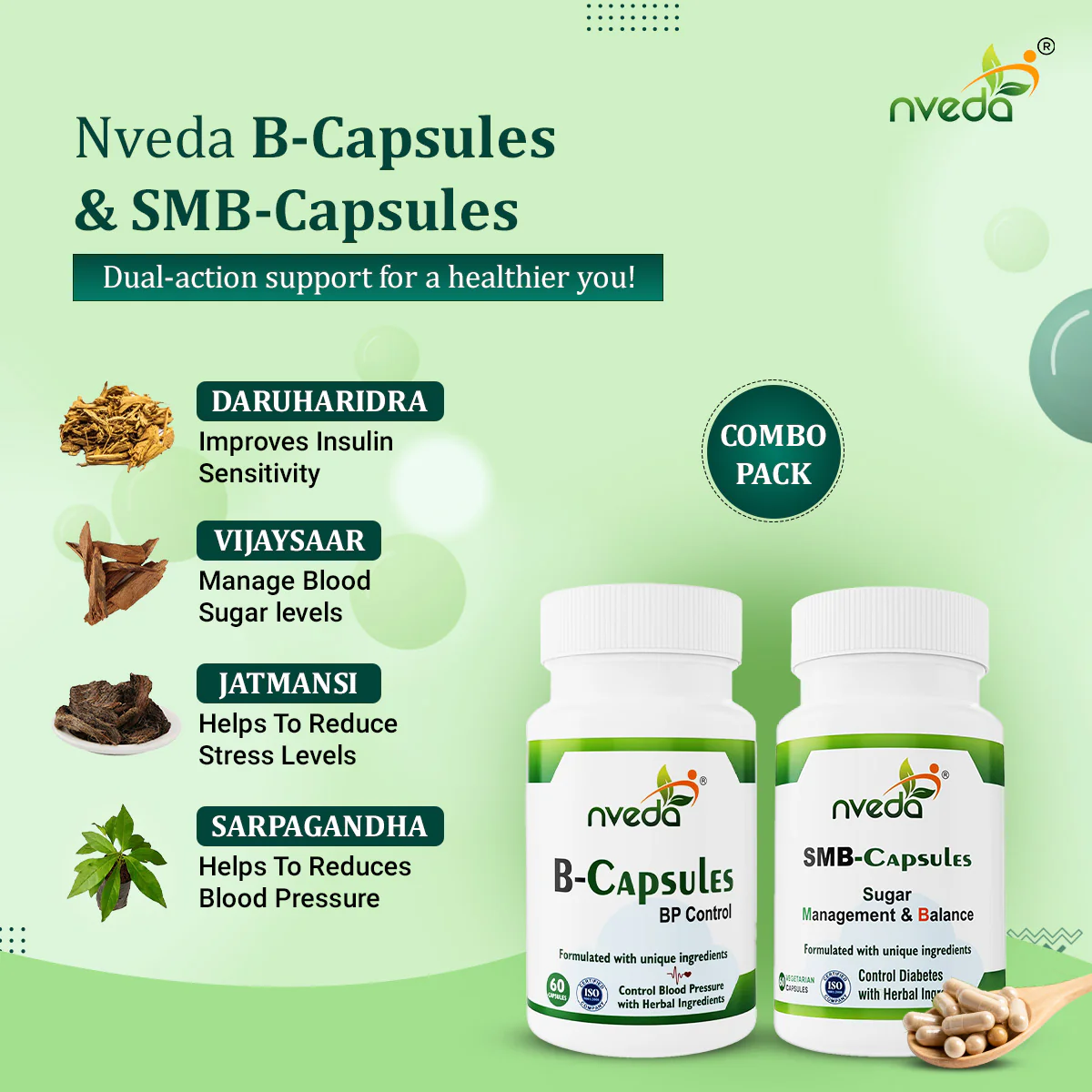 Nveda B-Capsules for BP Control  & SMB for Sugar Control - Combo Pack - Image 3