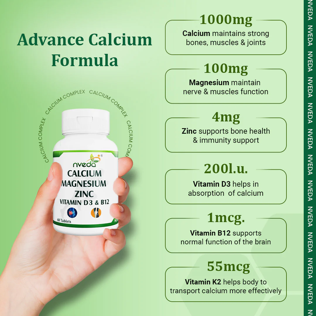 Nveda Calcium, Magnesium, Zinc, Vit D3, K2 and B12 - Pack of 2 - 120 Tablets - Image 5