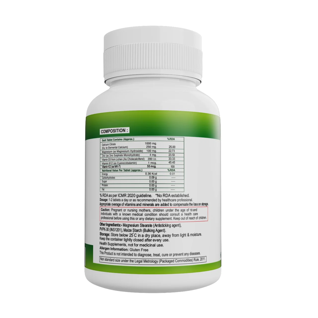Nveda Calcium, Magnesium, Zinc, Vit D3, K2 and B12 Tablets - 60 Tablets - Image 6