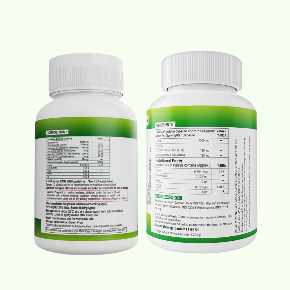 Nveda Combo Pack of Omega 3 Fish - 60 Soft Gels & Calcium Complex - 60 Tablets - Image 8